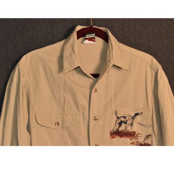 VINTAGE Ivory Coast Button Up Men's Small Work Shirt Hunting Dog USA Made Long - Picture 2 of 9